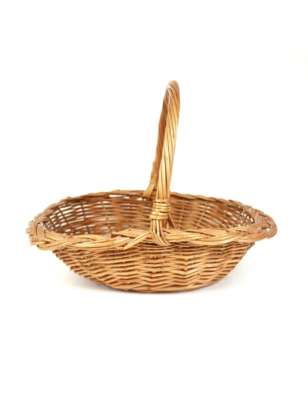 Vintage Wicker Gathering Basket Braided Woven Harvest Handle Mid-Century 12
